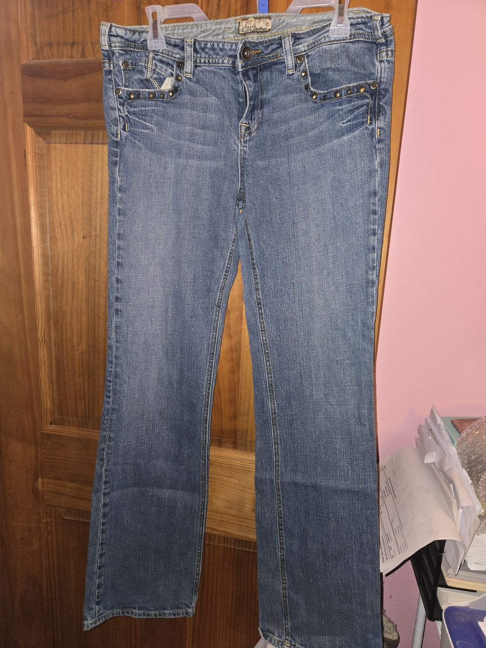 Vigoss Blue Stud-Accent Flare Jeans